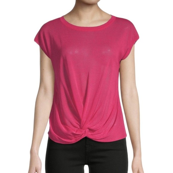 T Tahari Womens Pink Barbiecore Blouse Top Size XS Fuchsia Pink Twist Hem Front - Picture 1 of 13